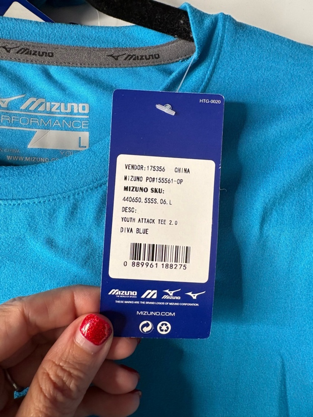 Mizuno Youth Large performance attack tee Diva Blue NEW - Picture 5 of 11